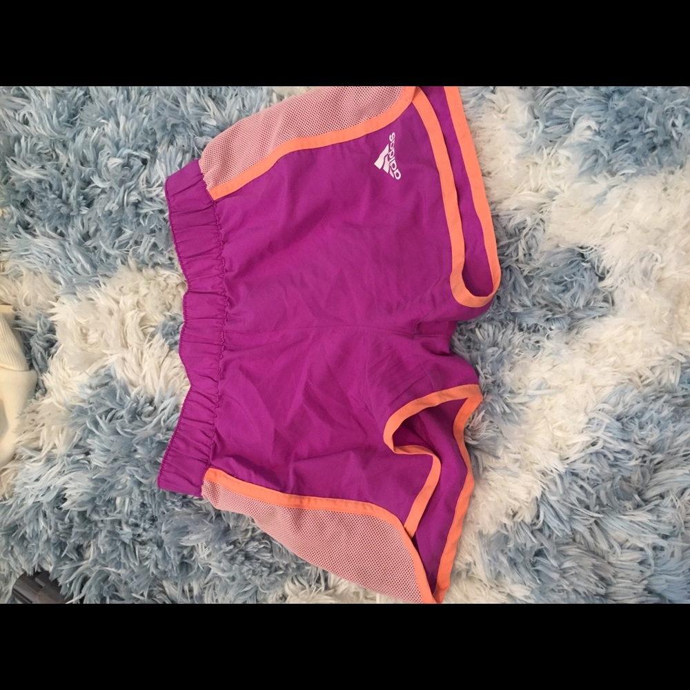 purple and orange adidas shorts